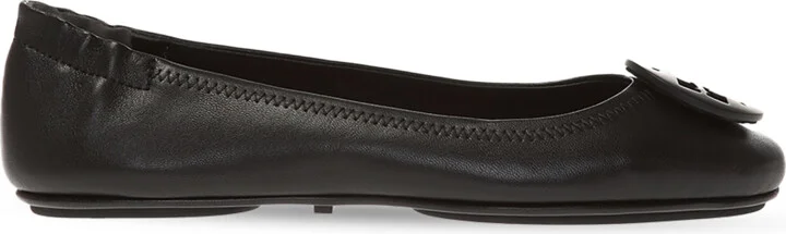 Leather Ballet Flats With Logo, , - Black