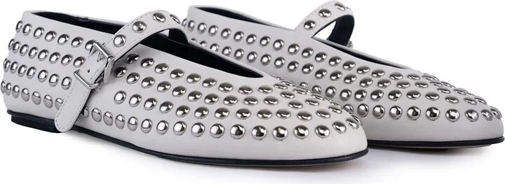 Leather Ballet Flats With Studs - Image 4