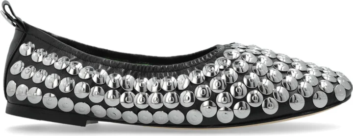 Leather Ballet Flats With Studs, , - Silver