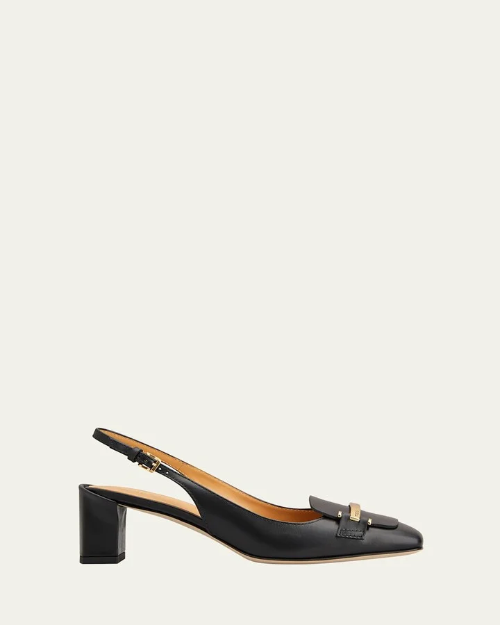 Leather Bar Slingback Pumps