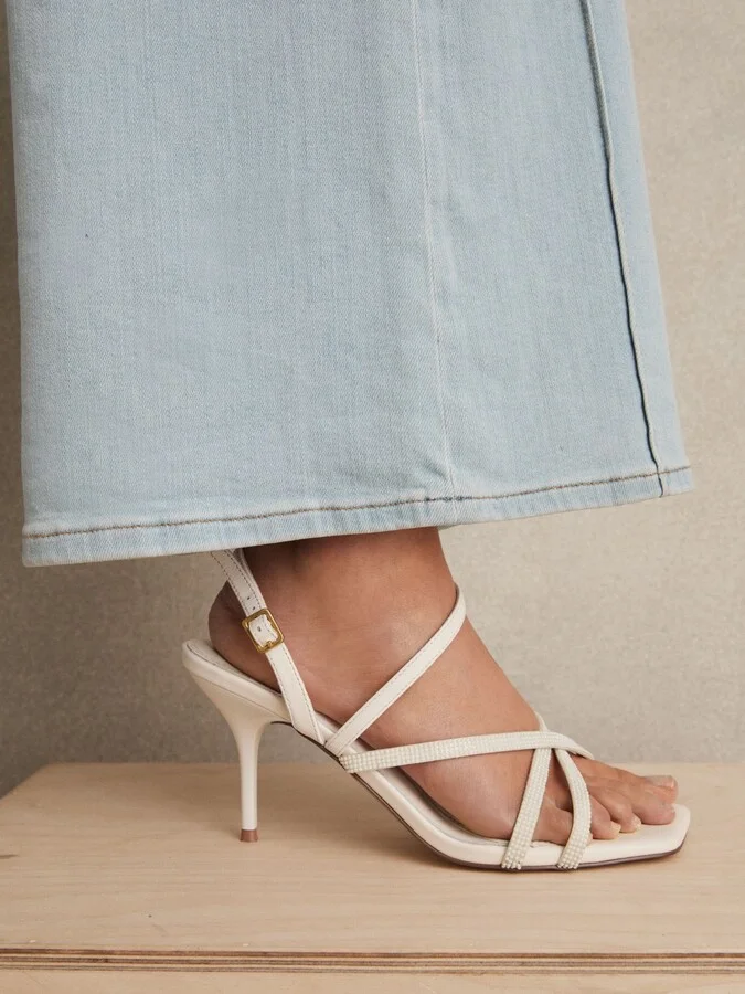 Leather Beaded-strap Stiletto Sandals - Image 2