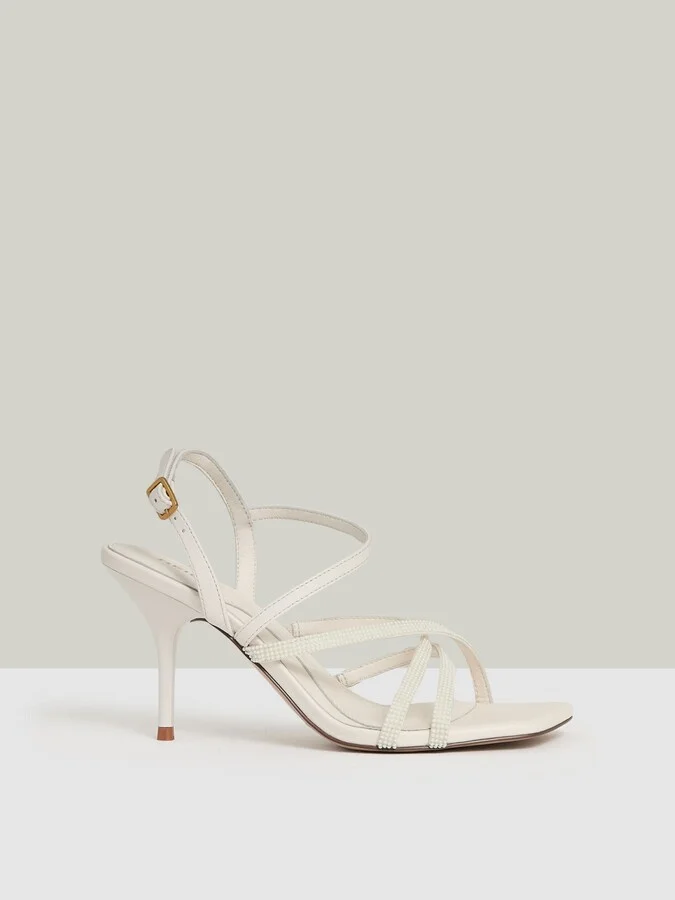 Leather Beaded-strap Stiletto Sandals