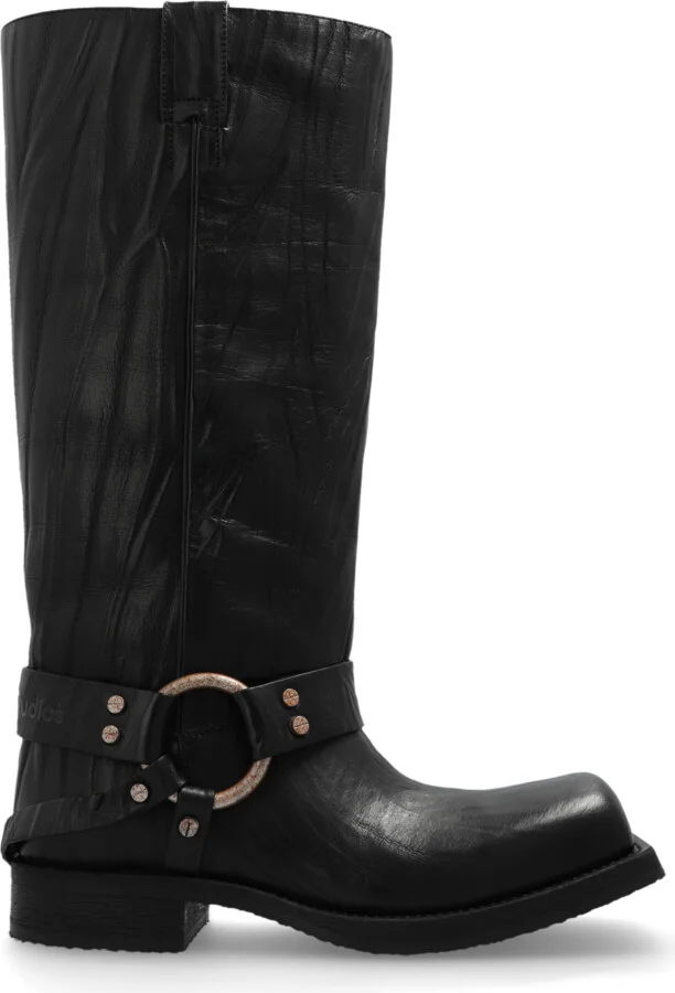 Leather 'biker' Boots, , - Black