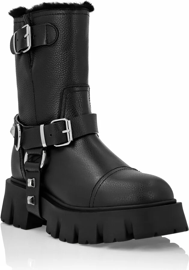Leather Biker Boots Studs