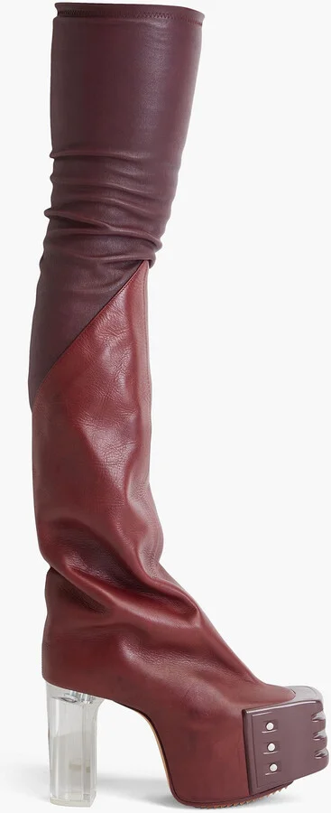 Leather-blend platform thigh boots