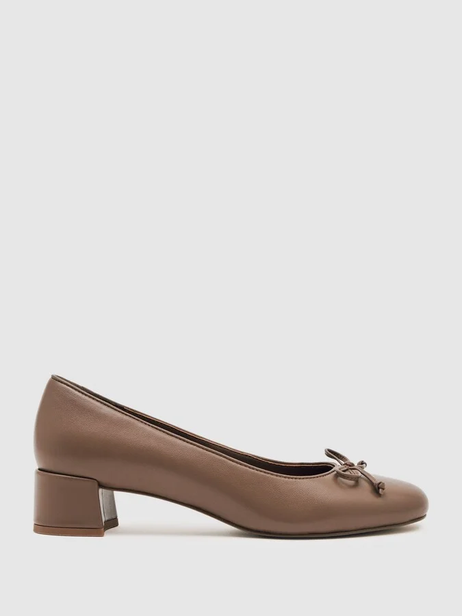 Leather Block Heel Ballerina Shoes