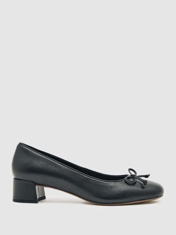 Leather Block Heel Ballerina Shoes