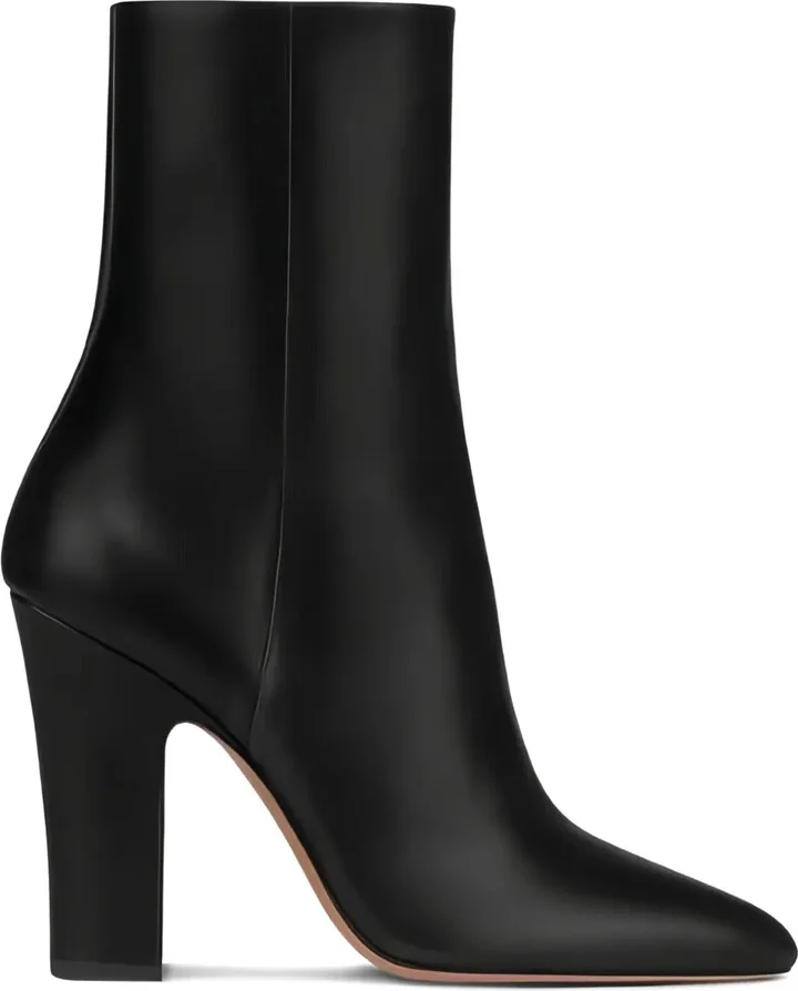 Leather Block-Heel Boots