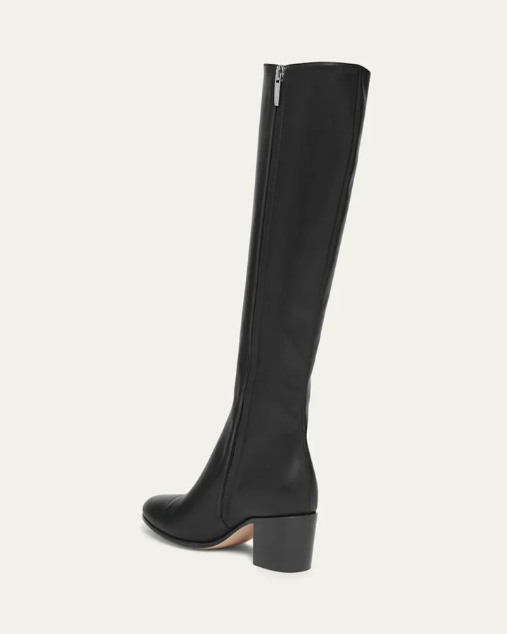 Leather Block-Heel Knee Boots - Image 9