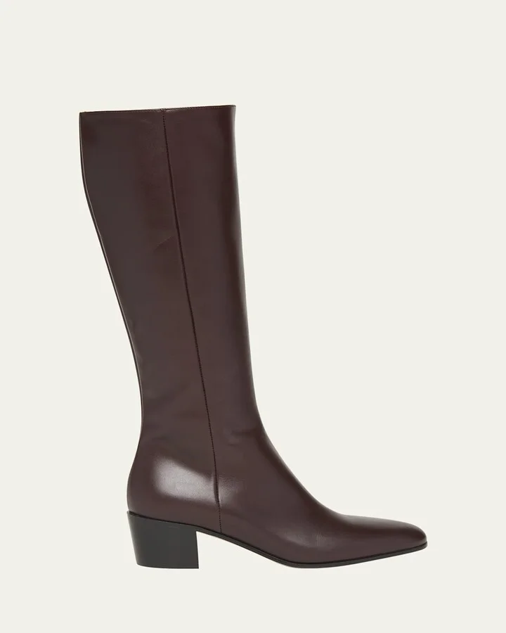Leather Block-Heel Knee Boots