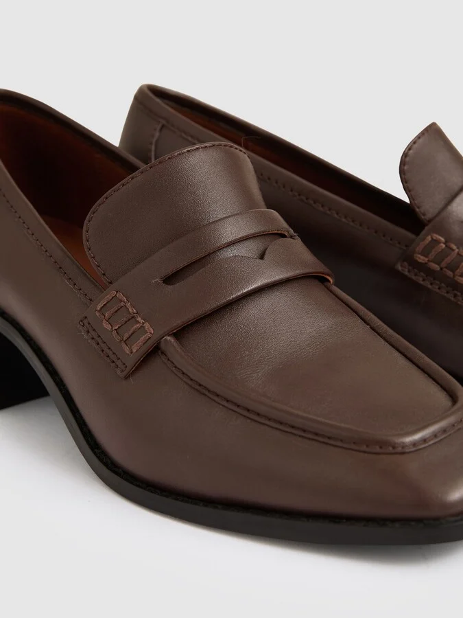 Leather Block-heel Penny Loafers - Image 4