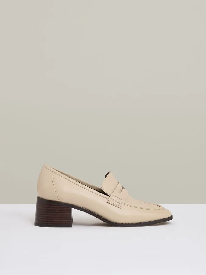 Leather Block-heel Penny Loafers