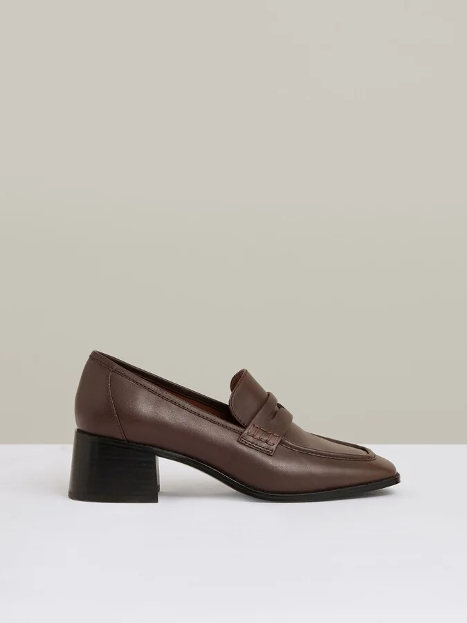 Leather Block-heel Penny Loafers