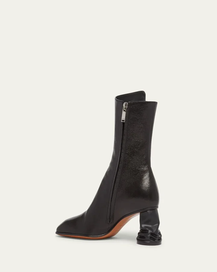 Leather Block-Heel Zip Booties - Image 5
