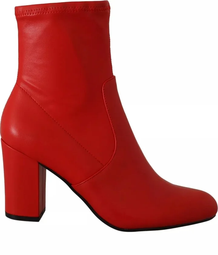 Leather Block Heels Ankle Boots Women's Shoes (Pre-Owned)