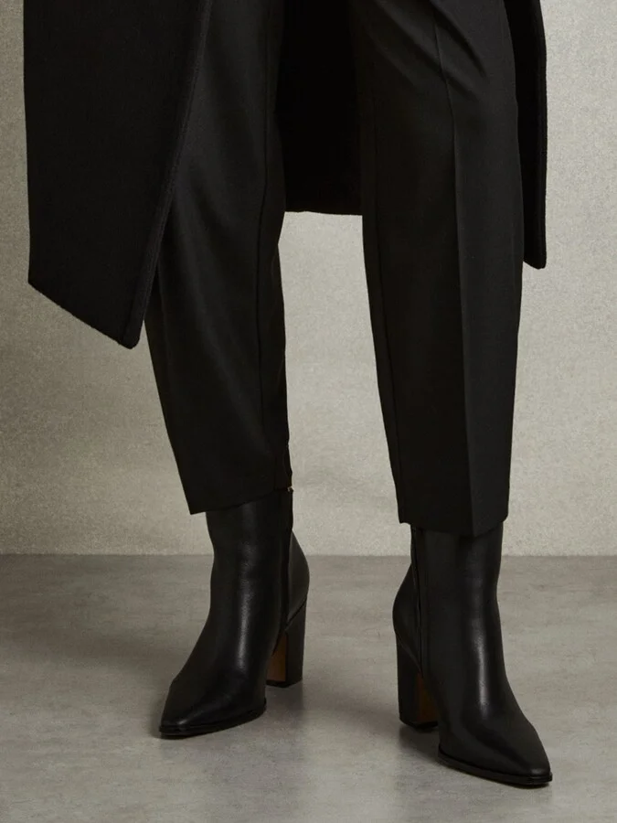 Leather Blocked Heel Ankle Boots - Image 2