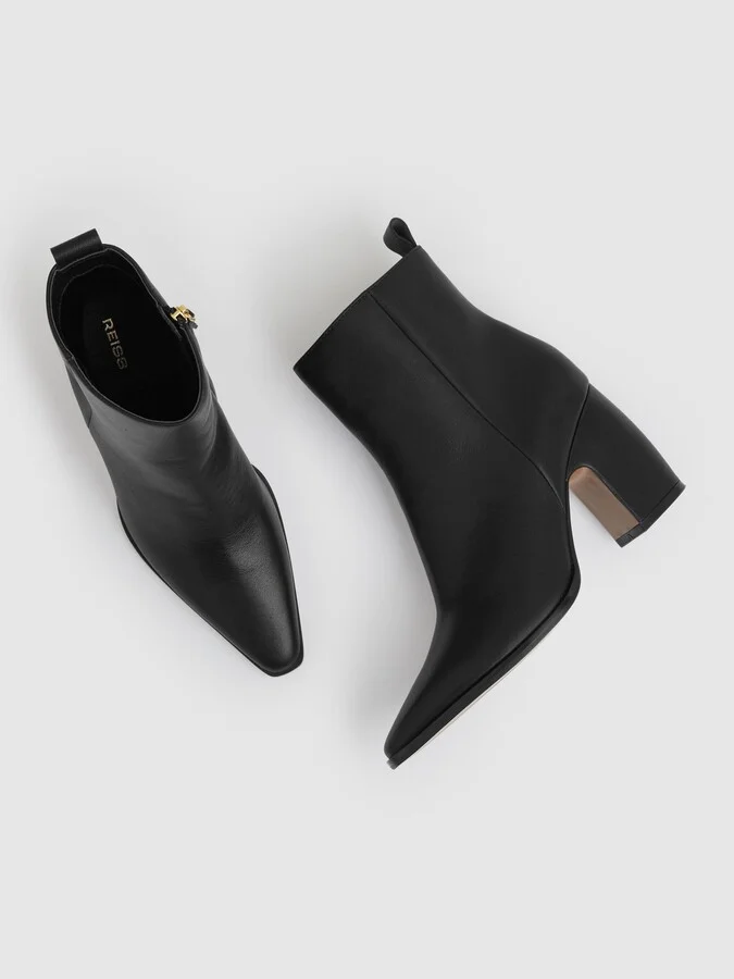 Leather Blocked Heel Ankle Boots - Image 3