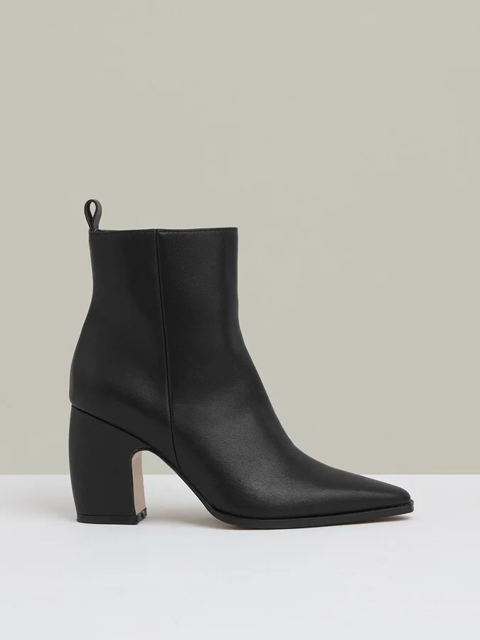 Leather Blocked Heel Ankle Boots
