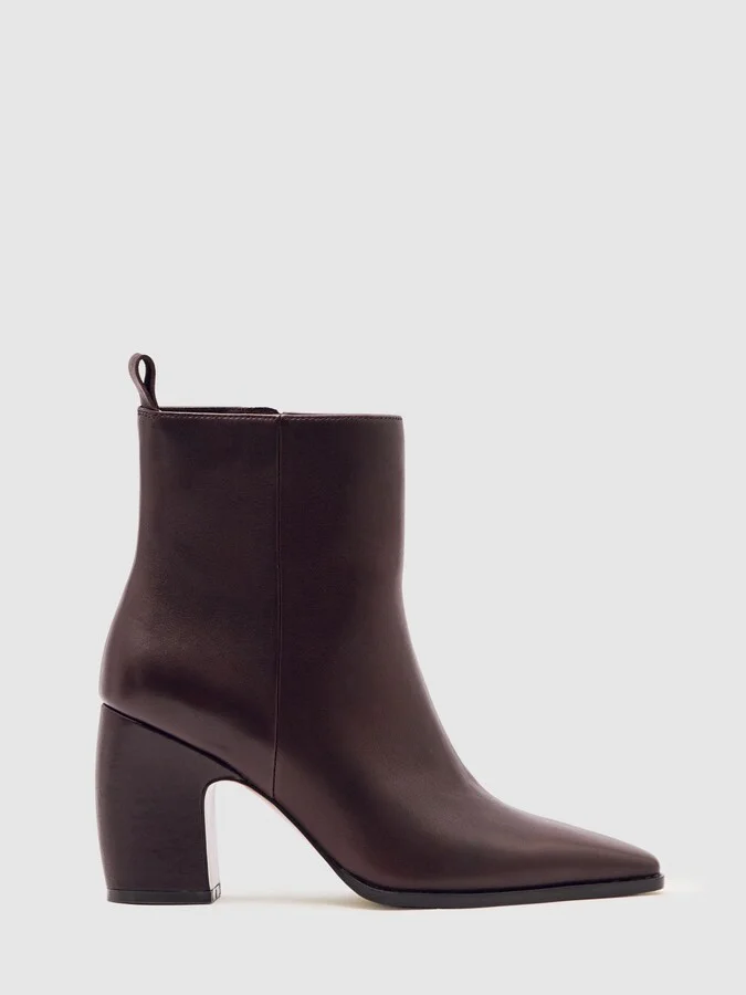 Leather Blocked Heel Ankle Boots
