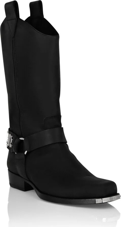 Leather Boots Flat High Gothic Plein