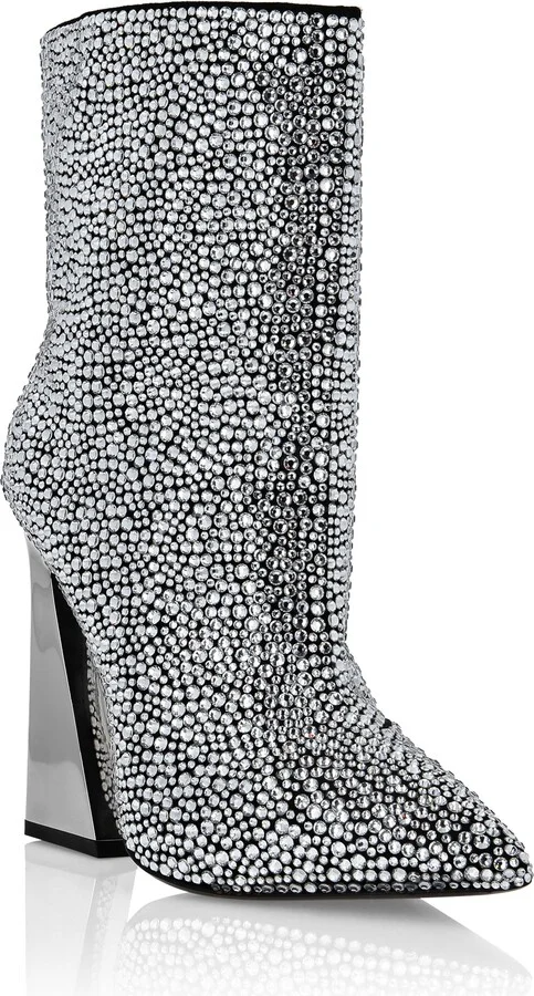 Leather Boots High Heels Mid Stones