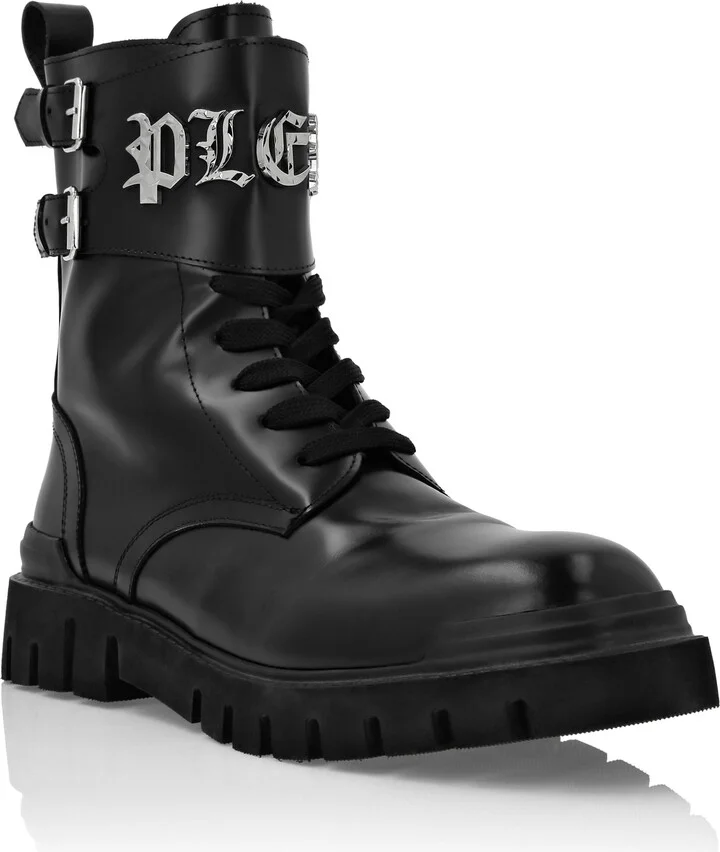 Leather Boots Mid Flat Gothic Plein