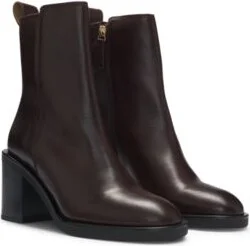 Leather boots with 7cm block heel- Dark Brown Women's Boots size 6
