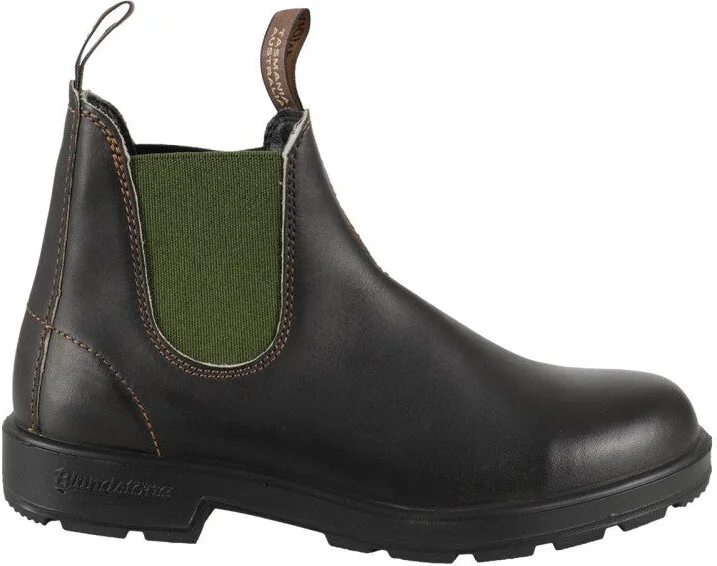 Leather Boots With Contrasting Olive Green Elastic Band