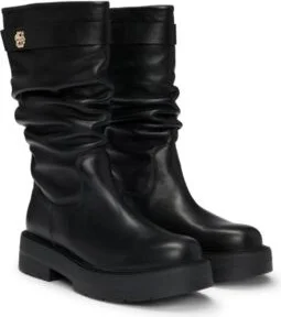 Leather boots with relaxed profile and Double B monogram- Black Women's Boots size 7