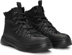 Leather boots with textile trims and hiking-style laces- Black Men's Sneakers size 9