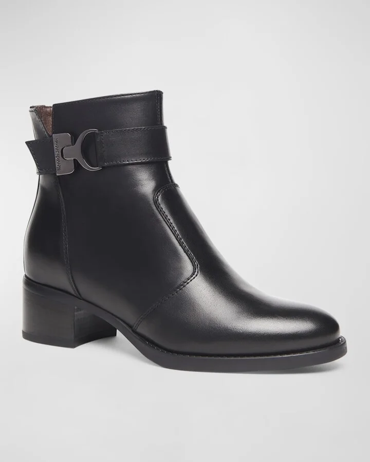 Leather Buckle Ankle Booties - Image 4