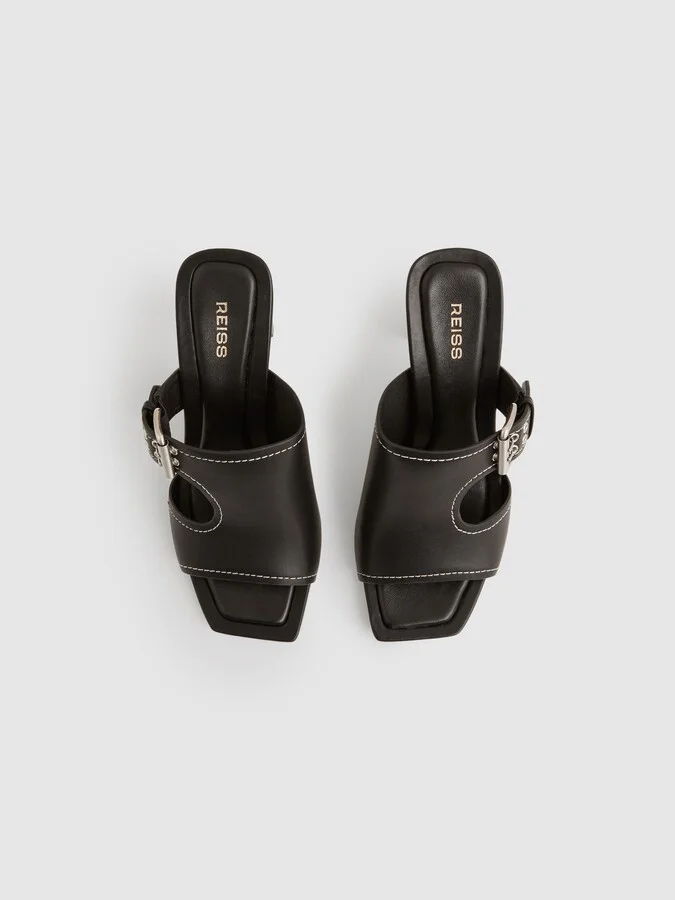 Leather Buckle Block-heel Sandals - Image 2