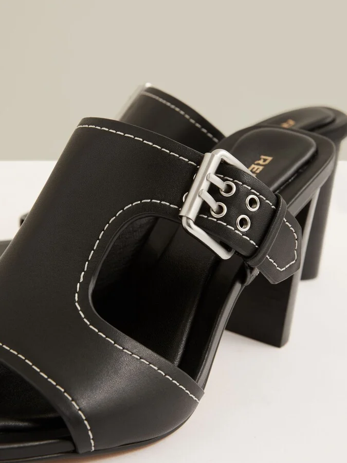 Leather Buckle Block-heel Sandals - Image 4