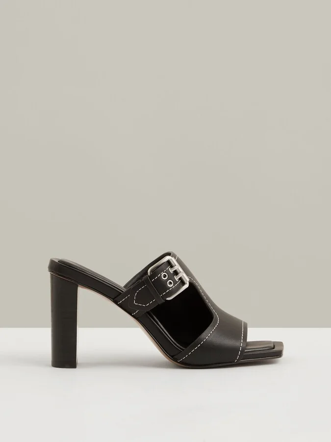 Leather Buckle Block-heel Sandals