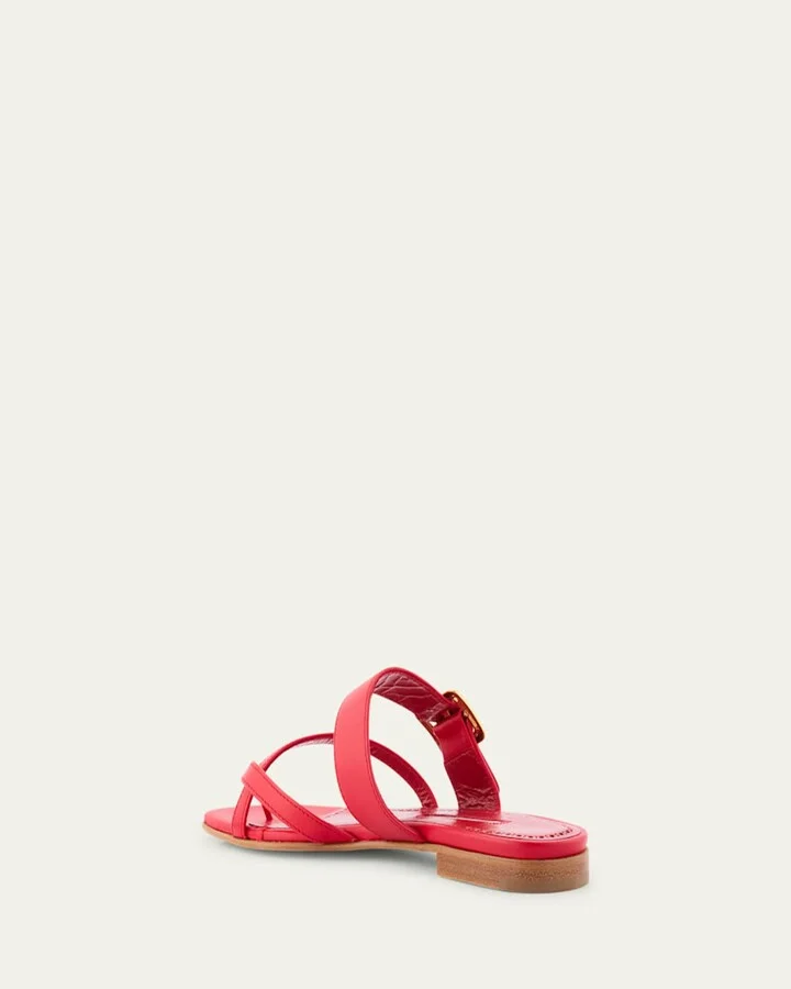 Leather Buckle Crisscross Slide Sandals - Image 3
