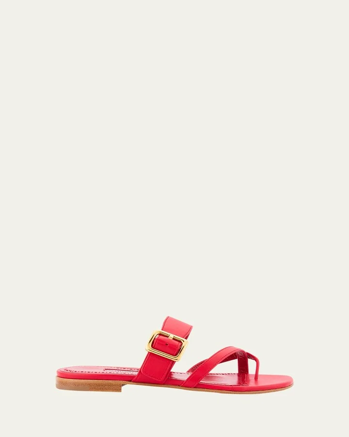 Leather Buckle Crisscross Slide Sandals