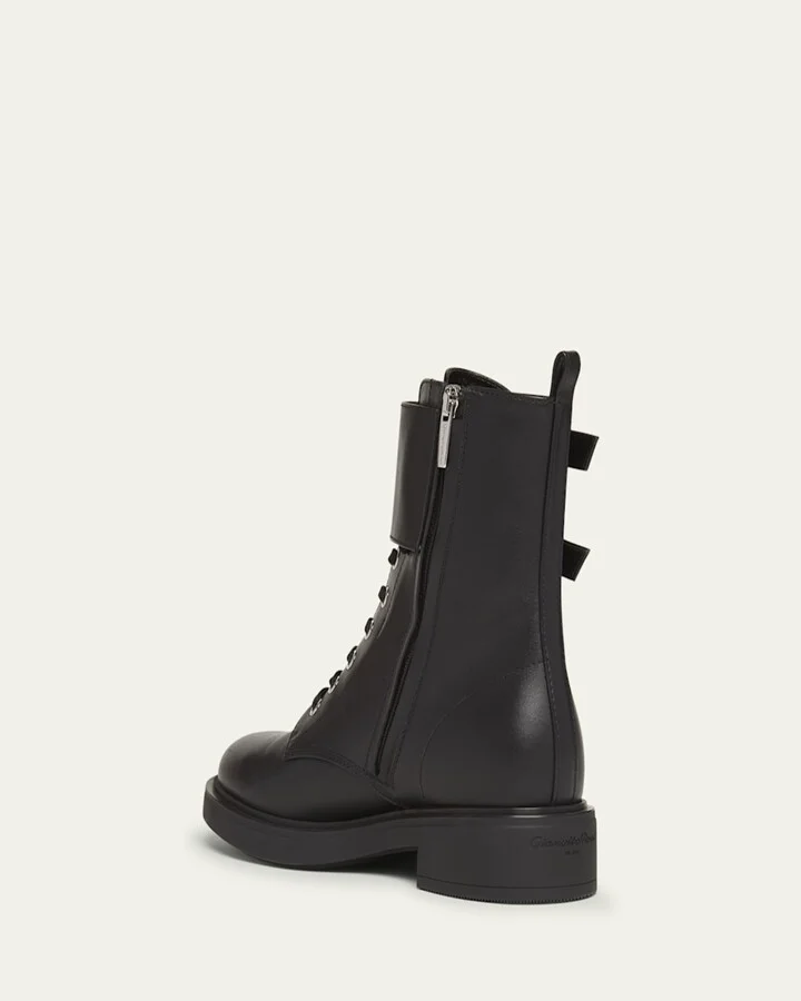 Leather Buckle Cuff Combat Booties - Image 4
