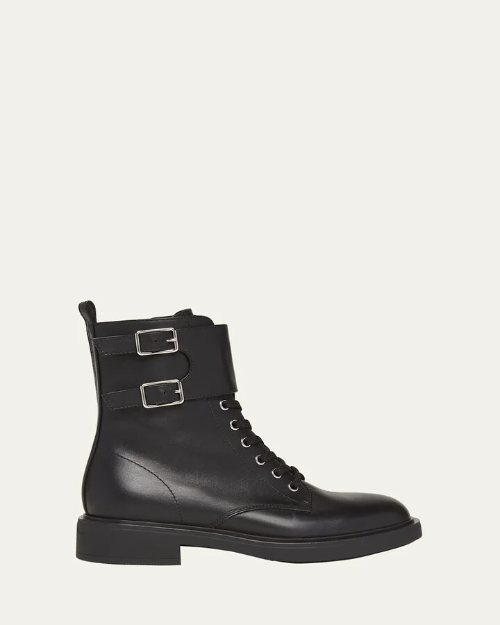 Leather Buckle Cuff Combat Booties