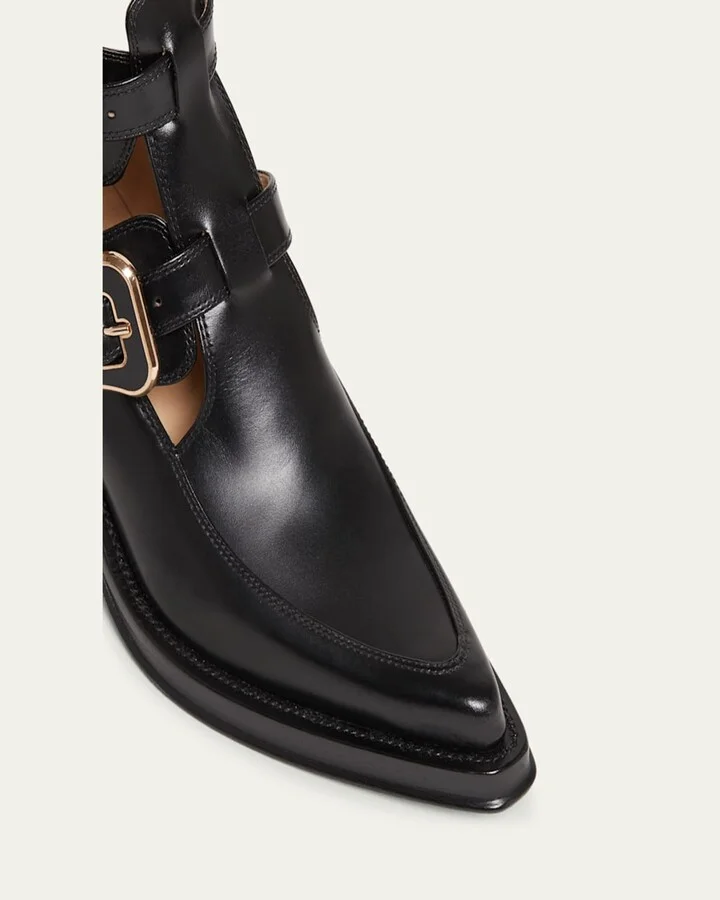 Leather Buckle Cutout Ankle Booties - Image 4