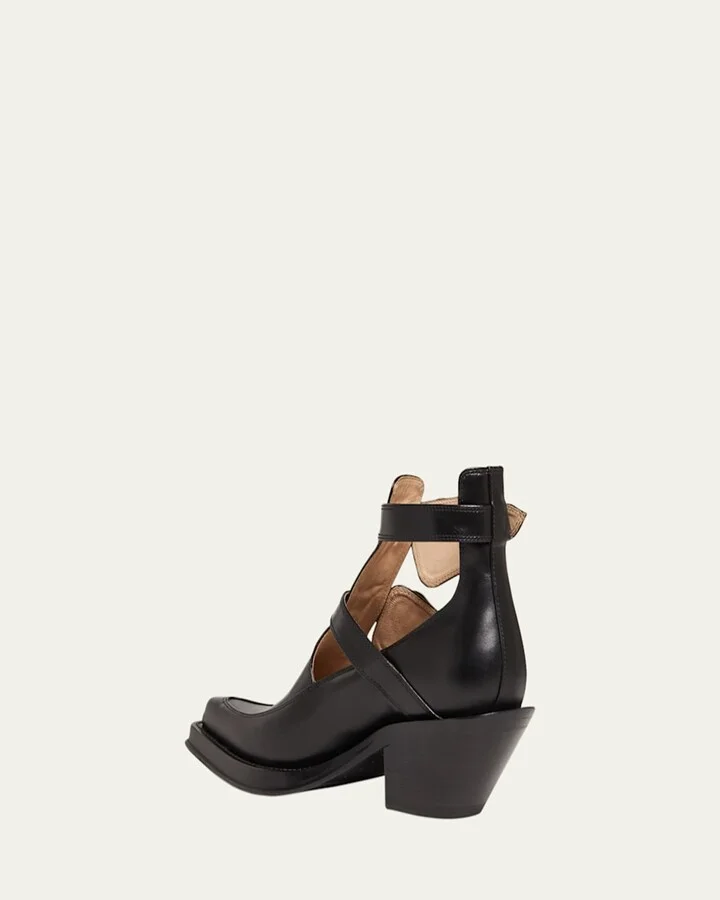 Leather Buckle Cutout Ankle Booties - Image 5