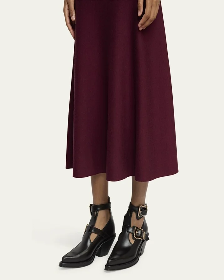 Leather Buckle Cutout Ankle Booties - Image 6