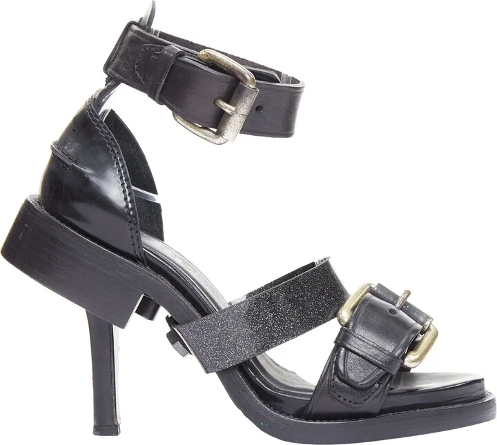 Leather Buckle Deconstructed High Heel Sandals