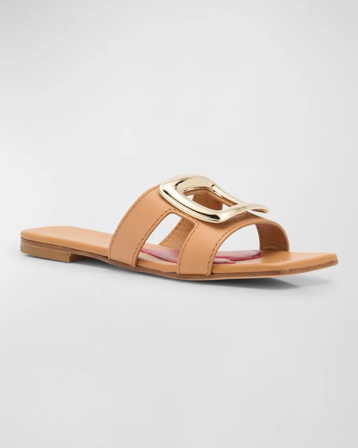 Leather Buckle Flat Slide Sandals - Image 5