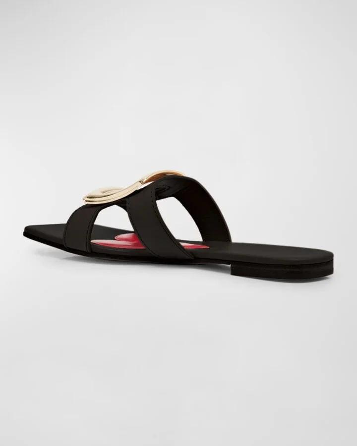 Leather Buckle Flat Slide Sandals - Image 4