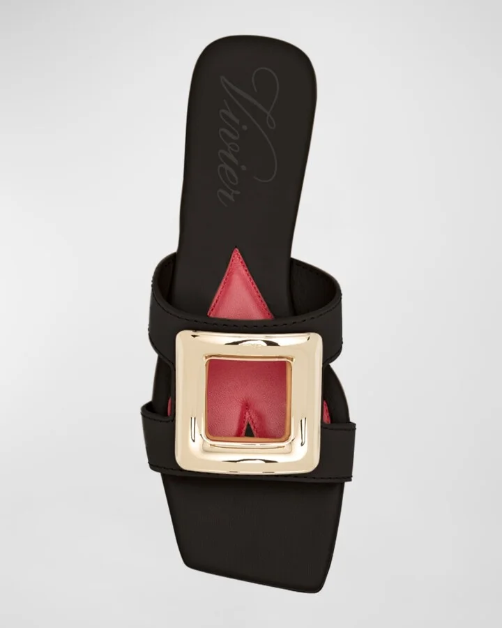 Leather Buckle Flat Slide Sandals - Image 10