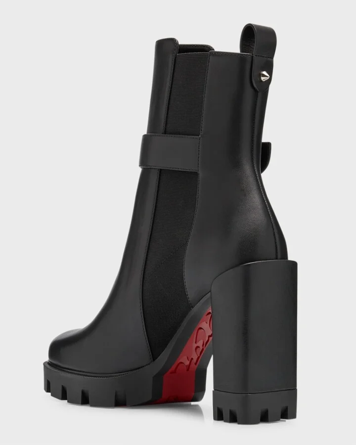 Leather Buckle Red Lug Sole Chelsea Booties - Image 2