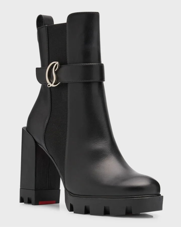 Leather Buckle Red Lug Sole Chelsea Booties - Image 4