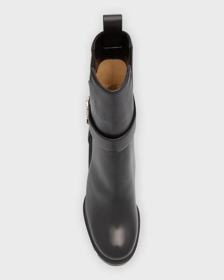Leather Buckle Red Lug Sole Chelsea Booties - Image 5