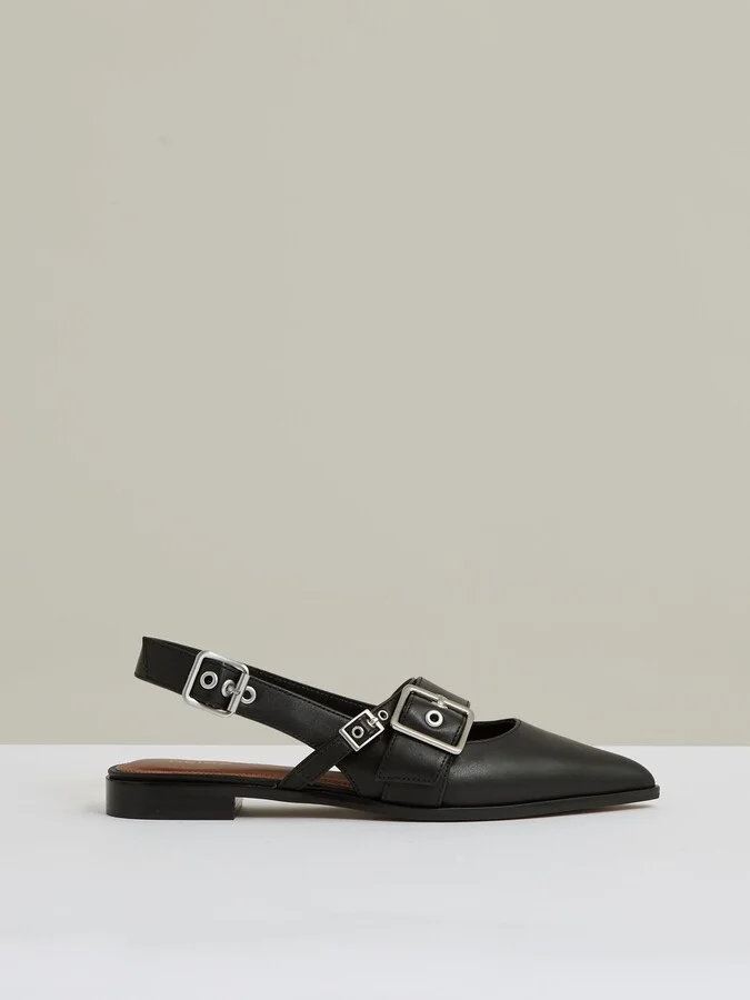 Leather Buckle-strap Flat Mules