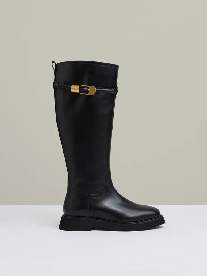 Leather Buckled Knee-high Boots